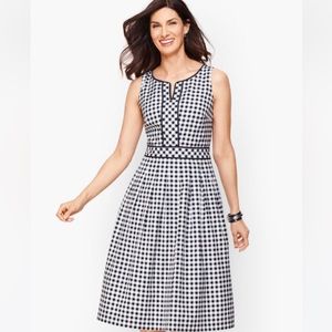TALBOTS New navy gingham fit flare dress 12p